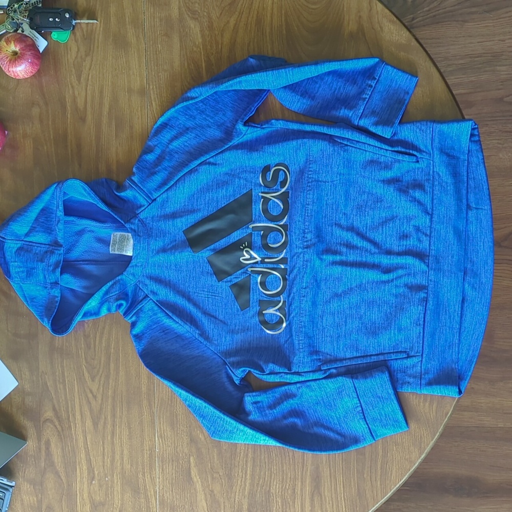 Adidas Girls Vibrant Royal Blue Hoodie with Black Logo